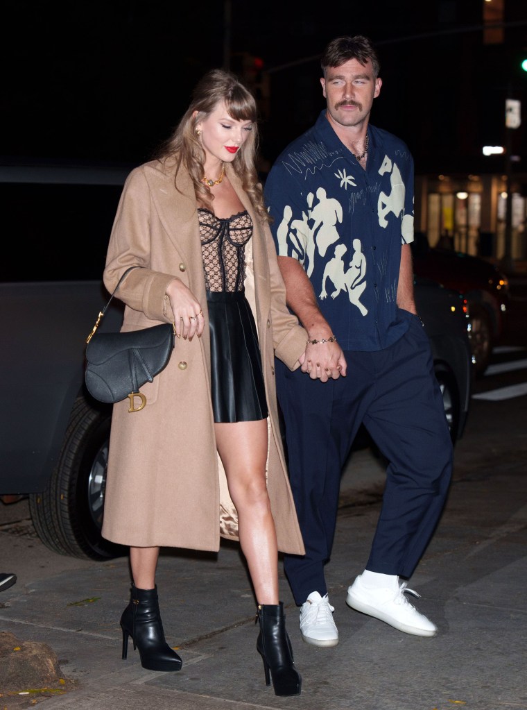 Taylor Swift and Travis Kelce are seen on October 11, 2024 in New York City.